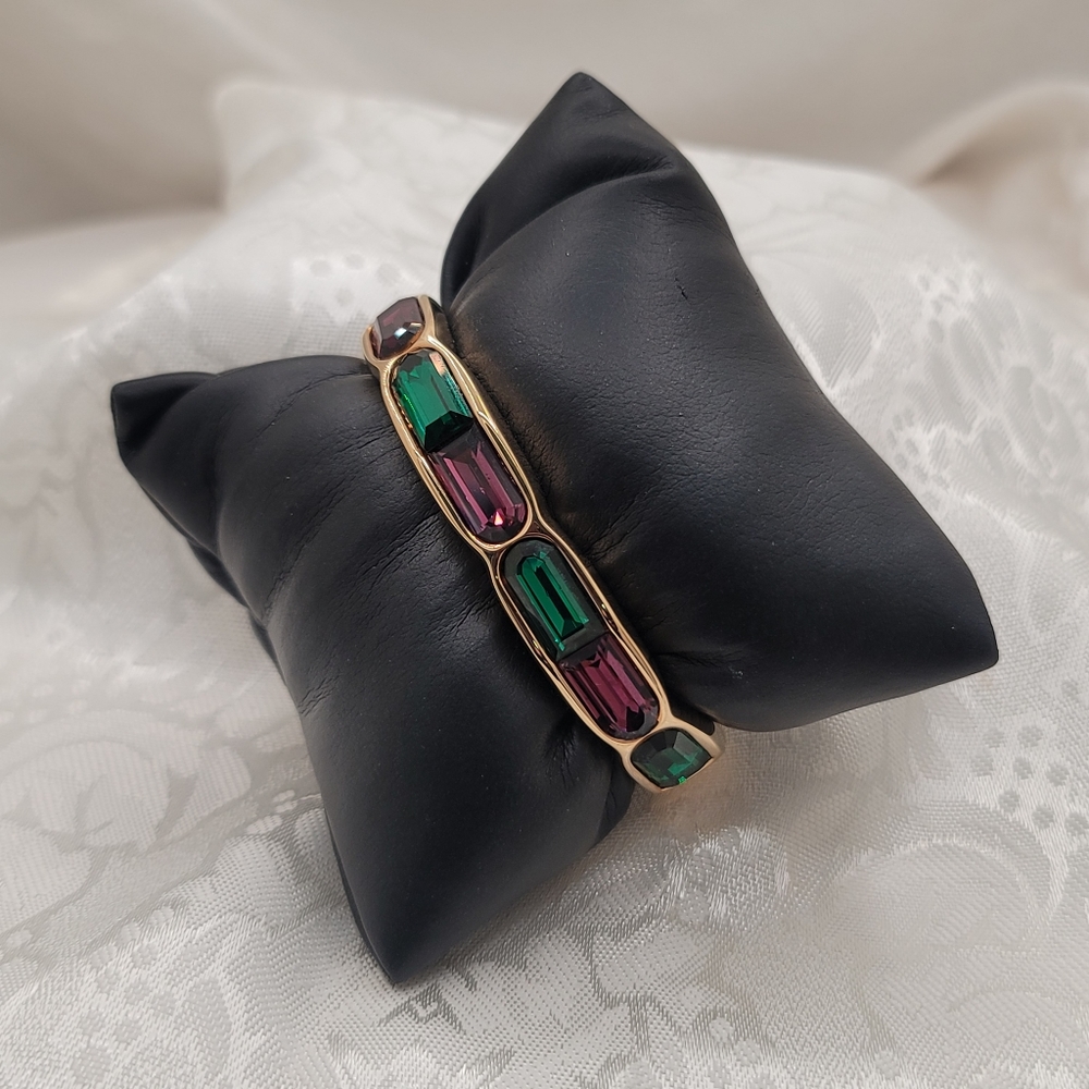 Swarovski Signed Vintage GORGEOUS Bracelet Purple Green Crystals Gold Base
